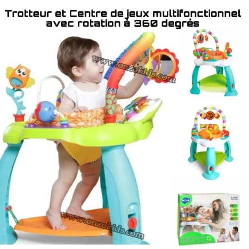 Trotteur et Centre de jeux multifonctionnel avec rotation à 360 degrés