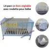 Lit parc en bois réglable avec roulette pour bébé