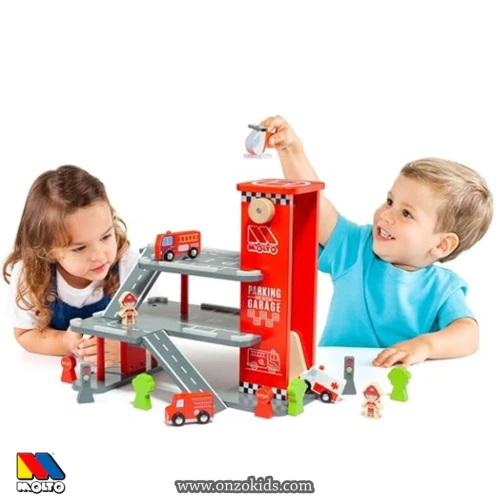 Circuit et parking en bois 16 Pcs, pour enfants – Moltó