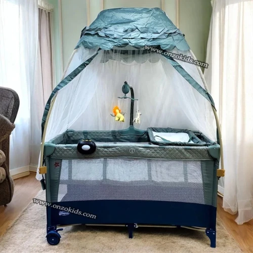 Lit parc style Tente balançoire et musical pour bébé - Pingouin
