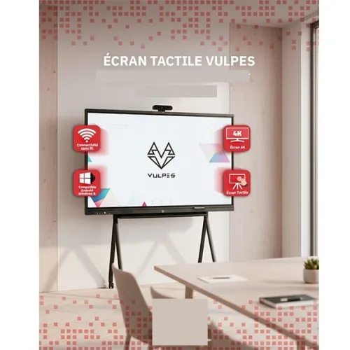 Ecran Interactif VULPES - 65 pouces 4K - SANS OPS - 8GO - 256GO + Support + Remote +Stylet