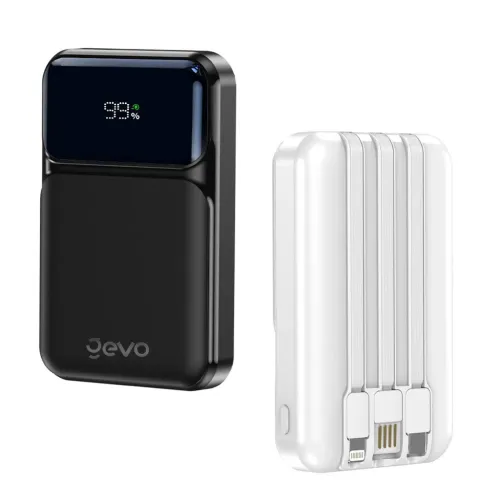 Power Bank Fast Charge Gevo 20000mAh avec Cable intégré LCD Screen  باور بانك سعة 20000ميلي أمبير مع كابلات شحن مدمجة