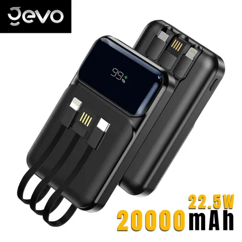 Power Bank Fast Charge Gevo 20000mAh avec Cable intégré LCD Screen  باور بانك سعة 20000ميلي أمبير مع كابلات شحن مدمجة