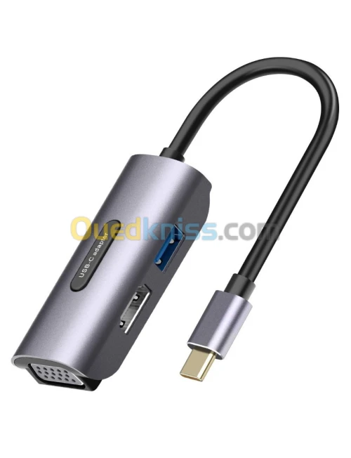 Adaptateur 3 en 1 4K UHD 1080P type-c vers VGA HDMI, hub usb 3.0 