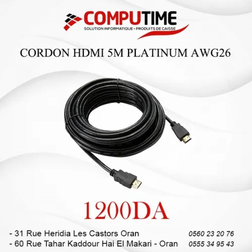 CORDON HDMI 5M PLATINUM AWG26