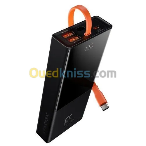 Baseus Power Bank PD 65W USB C avec câble de charge intégré