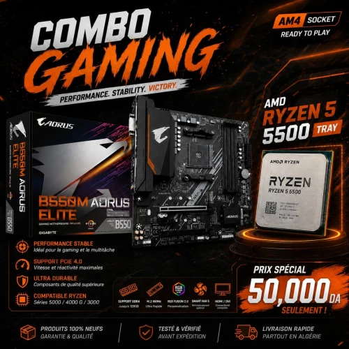Carte mère GIGABYTE b550m aorus elite + PCU RYZEN 5 5500