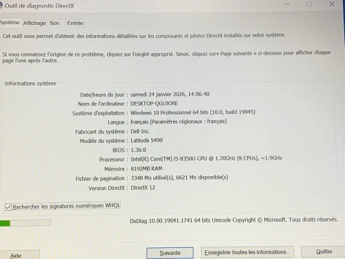 DELL LATITUDE 5490 / INTEL I5 8EME / 8G / 512 SSD NVME / 14 / FHD