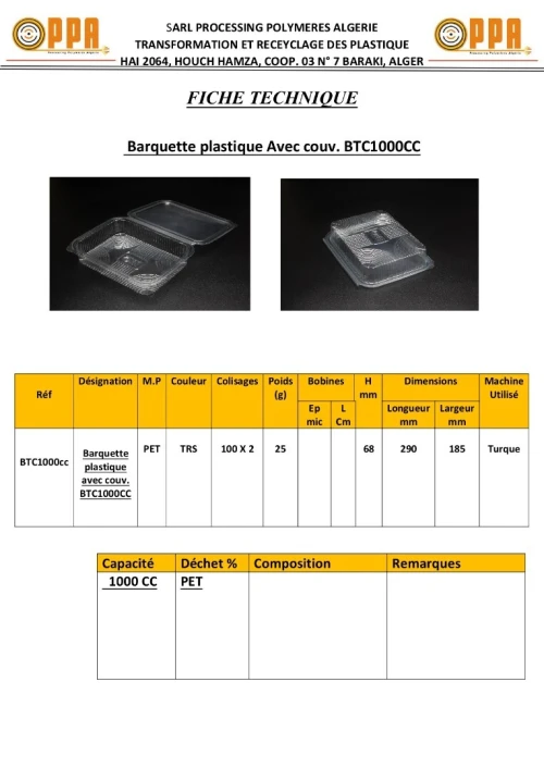 Barquette en plastique 