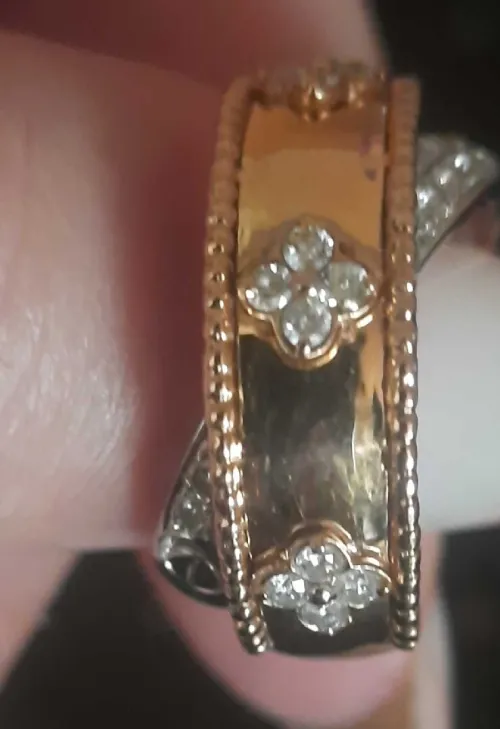 Bague Or 18k 750 Blanc et Rose et Diamants. Modèle Van Cleef & Arples