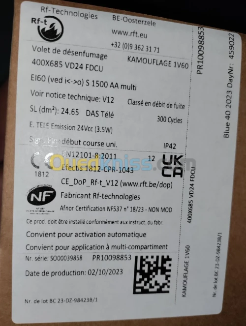 Volet de dessenfumage kamouflage1v60 /1v120