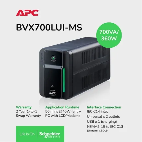 Onduleur APC 700VA Easy UPS BVX700 , 230 V, AVR, chargement USB, prises IEC