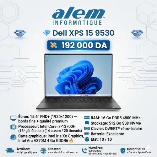 Dell XPS 15 9530 / i7-13700H / 16 Go / 512 Go SSD / Intel Arc A370M