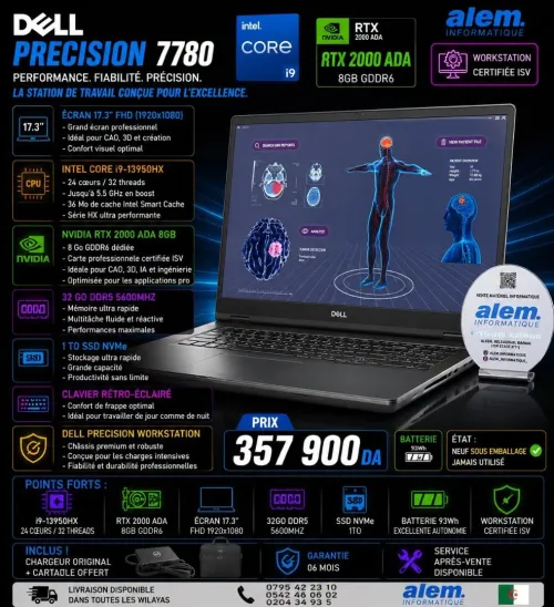 DELL PRECISION 7780 / i9-13950HX / 32Go DDR5 / 1To SSD / RTX 2000 ADA