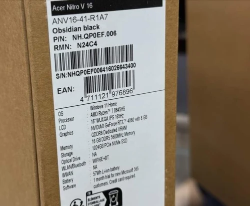 ACER NITRO V16 / 14th AMD RYZEN 7 8845hs / 16GO DDR5 / 1To SSD / RTX NVIDIA 4060 8go / 16 FHD+ 165Hz