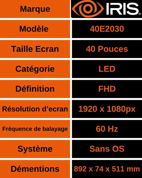 TV IRIS 40E2030 40POUCES FHD BASIC