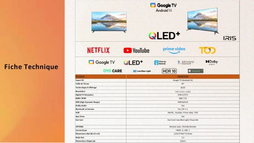 TV IRIS 50 Q5020 QLED ANDROID 14 GOOGLE TV 50POUCES FHD
