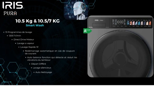 MACHINE A LAVER IRIS PURA 10.5KG et PURA SECHANTE 10.5/7KG