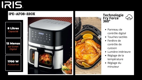 AIR FRYER IRIS IPE-AF08-220X / 8 LITRES - 1700W
