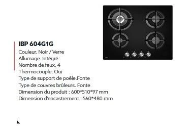 TABLE DE CUISSON IRIS 4 FEUX 60CM