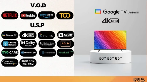 TV IRIS 50 G5020 ANDROID 14 GOOGLE TV 50POUCES UHD 4K
