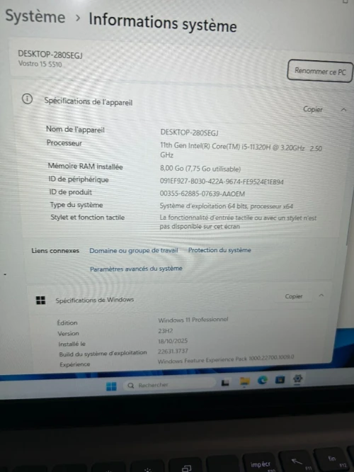 DELL VOSTRO 15 5510 i5 11320H 8G 256G 15.6" FHD Win 11 pro original avec chargeur