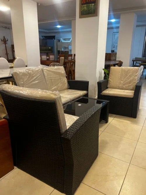  PROMOTION Salon de Jardin en Rotin Noir 4 Places importation 
