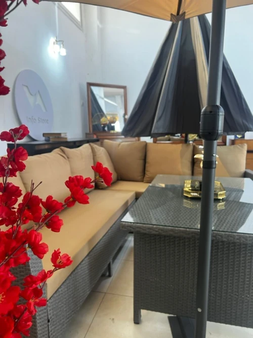 salon jardin form L avec table a manger en routin importation malaisie