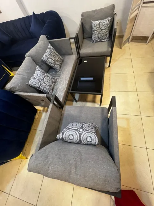  LIQUIDATION SALON JARDIN EN ALUMINUIM 04 PLACES AVEC TABLE BASSE  IMPORTATION 