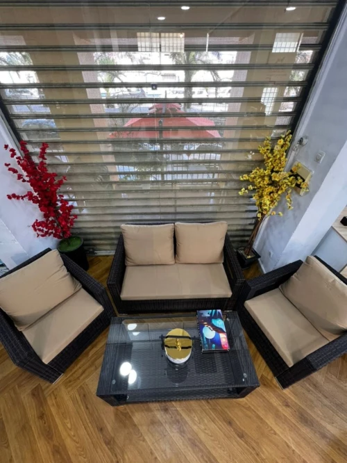 Salon de Jardin en Rotin Naturel (4 Places) 