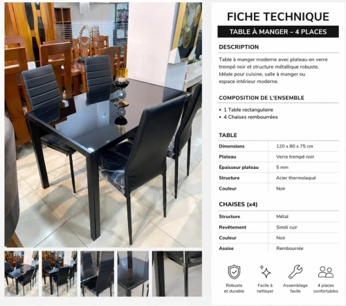 table cuisine 04 chaises importation