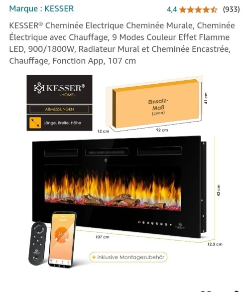 Cheminee électrique  de face et 3D