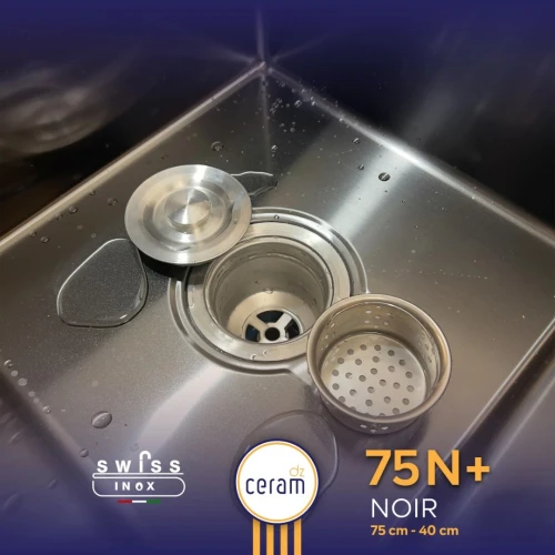 Evier Cuisine INOX - SWISSINOX - 75x40cm - Noire (avec toutes accessoires)