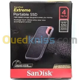  SanDisk 4 To Disque SSD Extrême Portable Type-C USB 3.2 Vitesse De Lecture Jusqu'à 1050 Mo/S