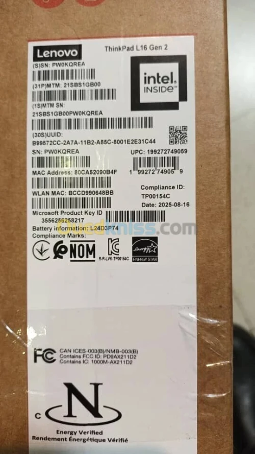 LENOVO THINKPAD L16 GEN 2 - CORE ULTRA 7 265U VPRO IA - 32GB - 512GB SSD - 16" WUXGA IPS - BLACK