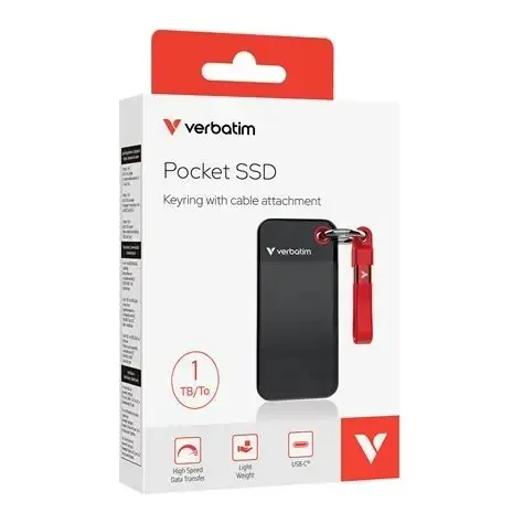 Verbatim Pocket SSD 1To SSD NVMe Externe, USB 3.2 G2, jusqu'à 1000 Mo/s de Lecture et d'écriture.