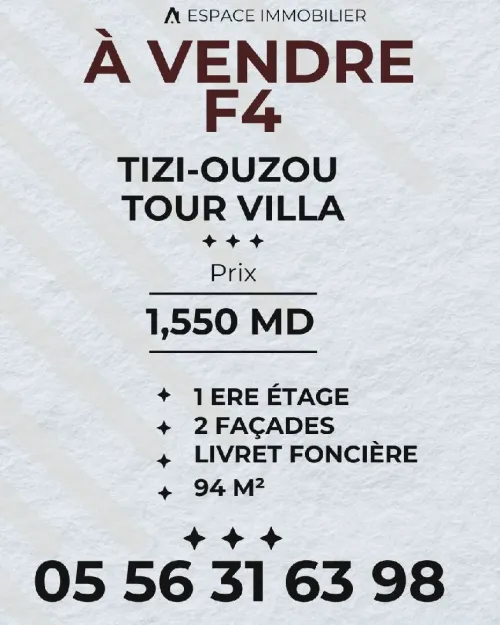 Vente Appartement F4 Tizi Ouzou Tizi ouzou