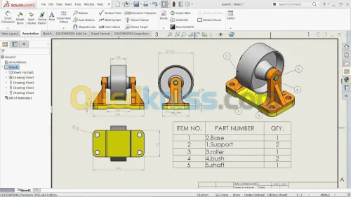 Conception dessin industriel fabrication mécanique plan 2D 3D Etude رسم صناعي ميكانيكي  Solidworks 