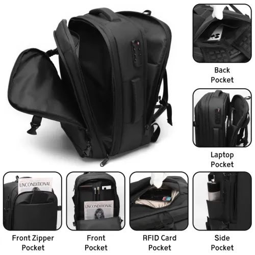 Sac à dos de voyage extensible grande capacité imperméable à compression sous vide anti-vol