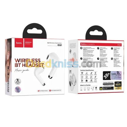 Ecouteurs sans fil Hoco- Bluetooth 5.3 + 7H de Lecture Non-Stop