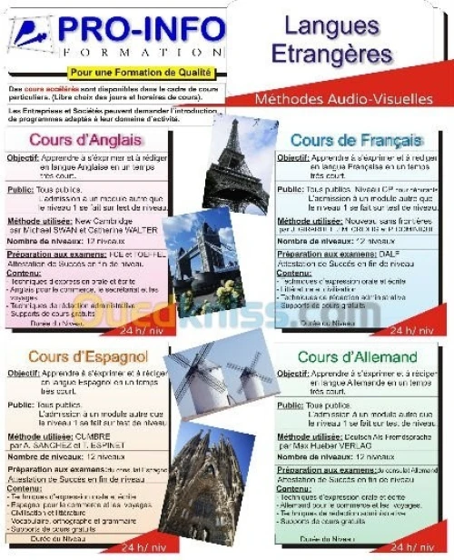 Cours: ANGLAIS, FRANÇAIS, ESPAGNOL ITALIEN et ALLEMAND