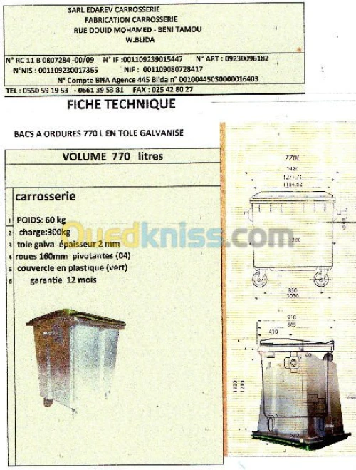 fabrecation des bacs a ordures