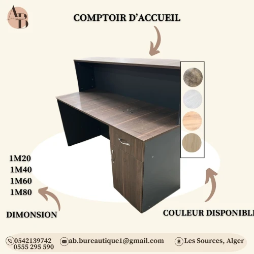 Comptoir d'accueil en mélamine disponible en plusieurs dimensions et couleurs