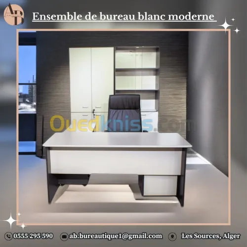 Ensemble de bureau principal avec Retour latéral , Armoire vitrée ou pleine ,Bahut et Table basse