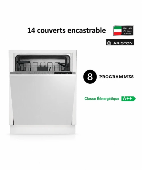 LAVE VAISSELLE ARISTON ENCASTRABLE 14 COUVERTS 8 PROGRAMMES A++