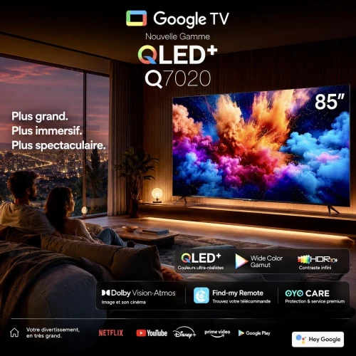 TV IRIS 85" QLED+ Q7020 GOOGLE TV 120 HZ 4K UHD SMART ANDROID 14 85 POUCES