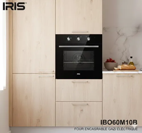 FOUR IRIS ENCASTRABLE GAZ/ELECTRIQUE M10B VERRE NOIR TROMPE CATALYSEUR VENTILATEUR 75L