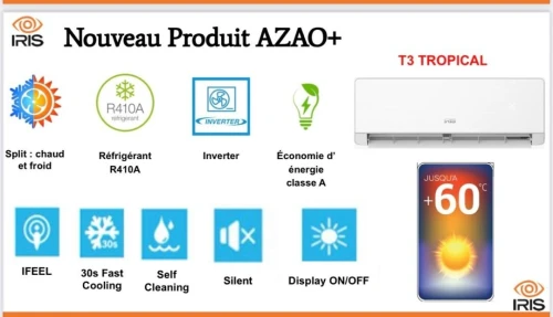 CLIMATISEUR IRIS 12000 BTU INVERTER PRO SUPERTROPICAL T3 AZAO+ PRO BLANC