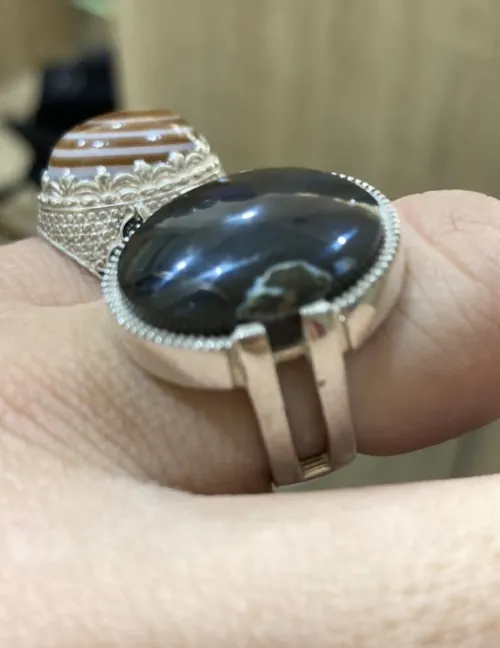 عقيق يمني أصلي بصياغة يمنية ذات طابعين