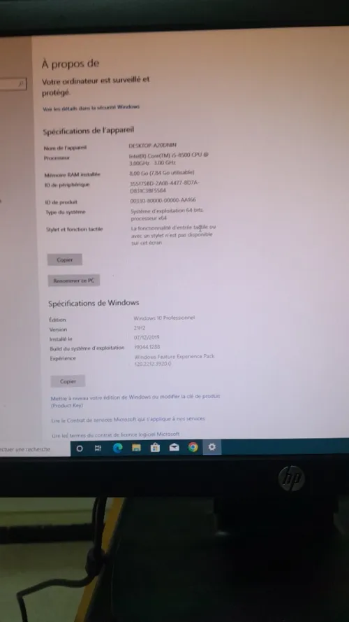 Pc de bureau HP i5 8500 CPU